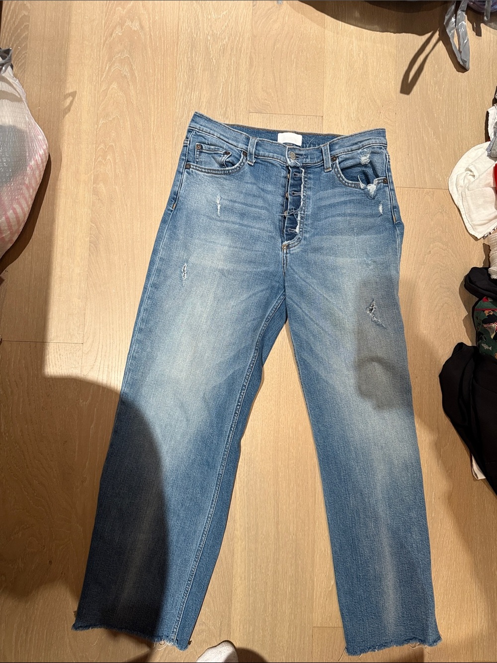 Boyish Light Blue Raw-Hem Straight Jeans